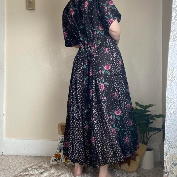 Vintage 90s flowy floral whimsigoth black maxi dress - Picture 7 of 7